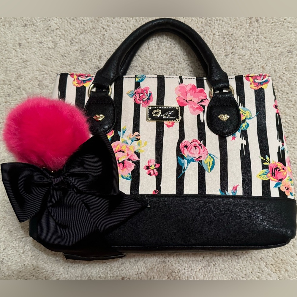 Luv Betsey by Betsey Johnson floral striped satchel handbag